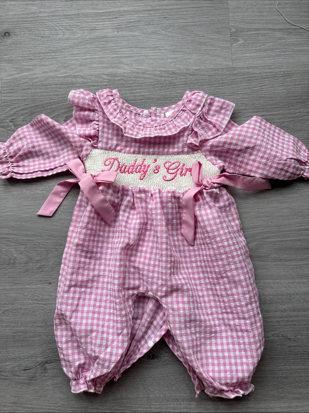 Pink Gingham Baby Romper with 'Daddy's Girl' Smocking